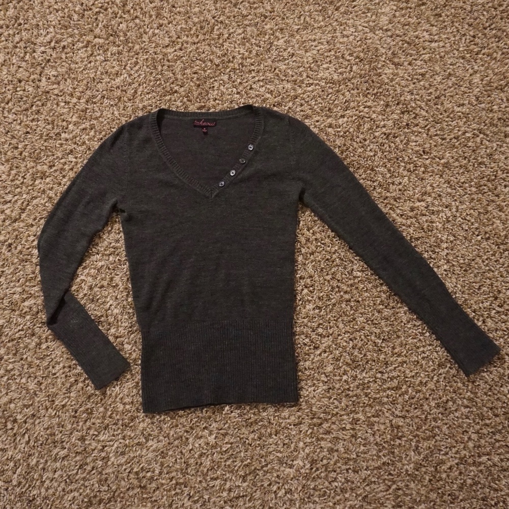 Dark Grey V-Neck Sweater Size Medium